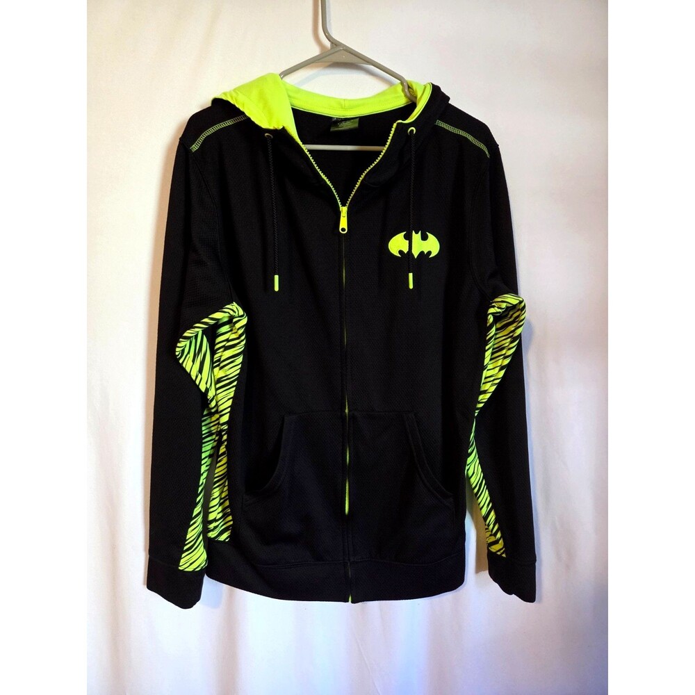 Batman Zip Up Hoodie Neon Green Black DC Comics Jacket Size M